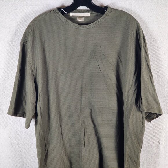 Perry Ellis Green Khaki Ribbed Cotton Rayon Short Sleeve Crew Neck Shirt Size XL - Picture 3 of 16